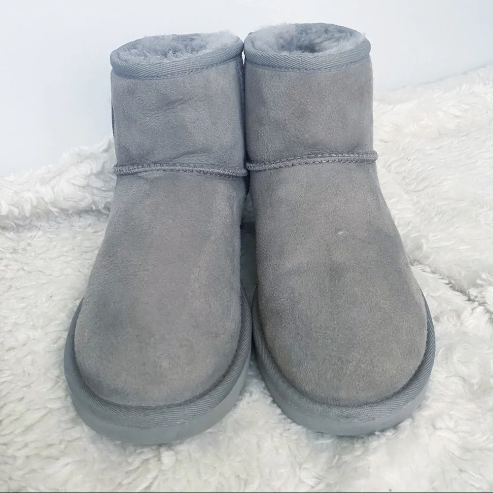 UGG Classic Mini Rustic Weave Boots Ash Gray Suede Sheepskin Size 7